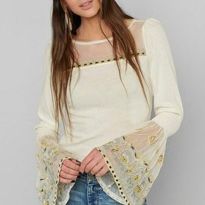 NWT Free People Cotton High Tides Bell-Sleeve Top